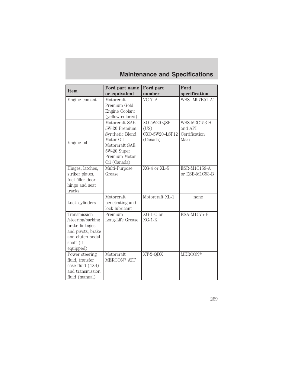Maintenance and specifications | FORD 2003 F-150 v.4 User Manual | Page 259 / 280