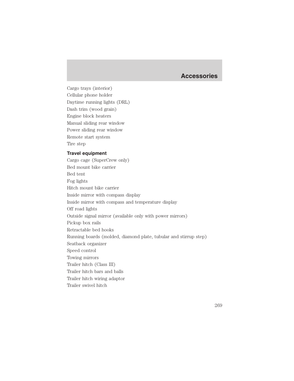 Accessories | FORD 2003 F-150 v.4 User Manual | Page 269 / 280