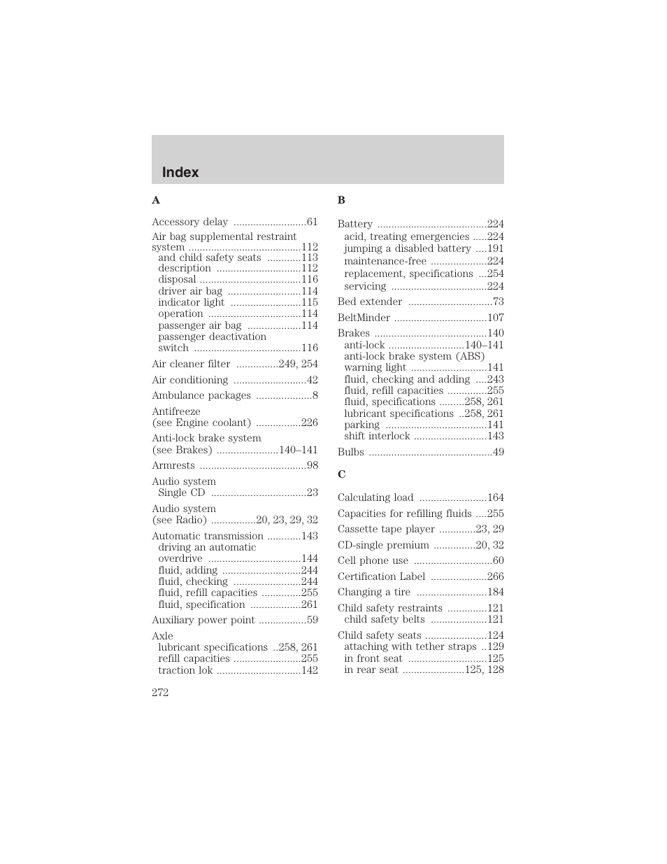 Index | FORD 2003 F-150 v.4 User Manual | Page 272 / 280