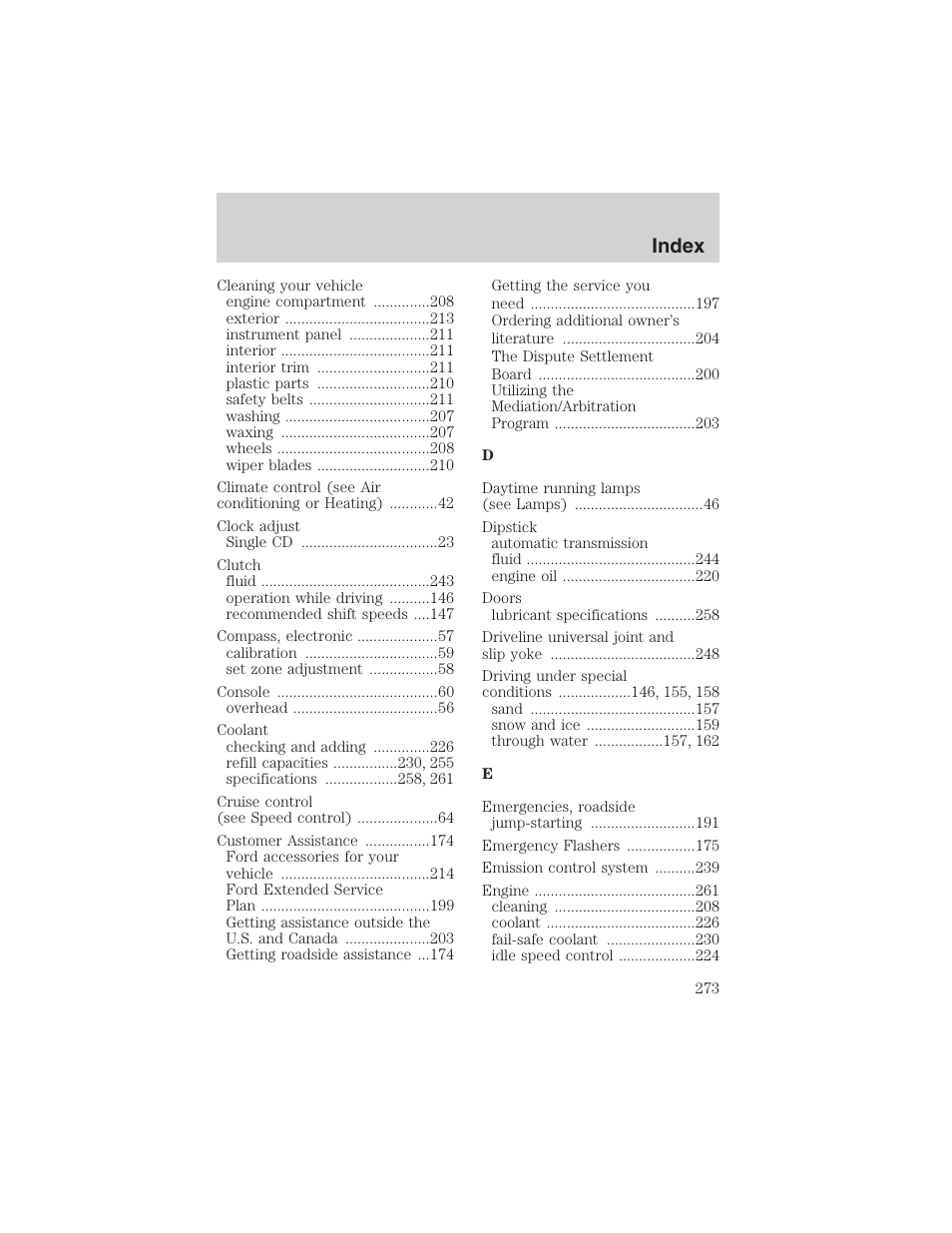 Index | FORD 2003 F-150 v.4 User Manual | Page 273 / 280