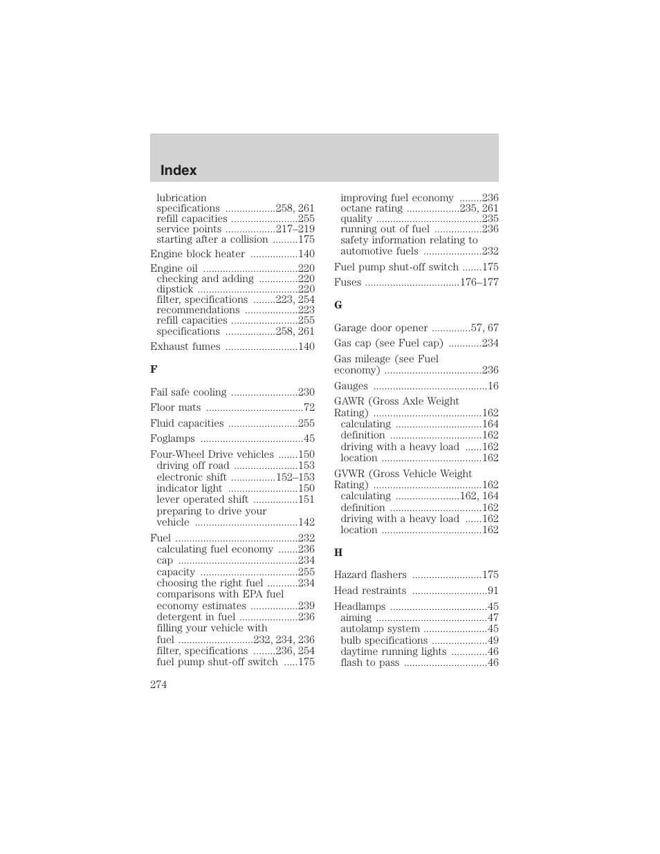 Index | FORD 2003 F-150 v.4 User Manual | Page 274 / 280