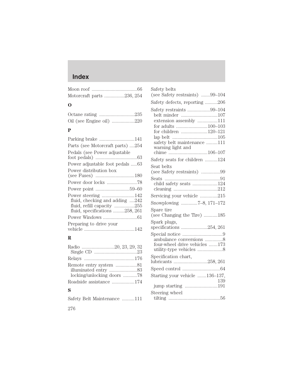 Index | FORD 2003 F-150 v.4 User Manual | Page 276 / 280