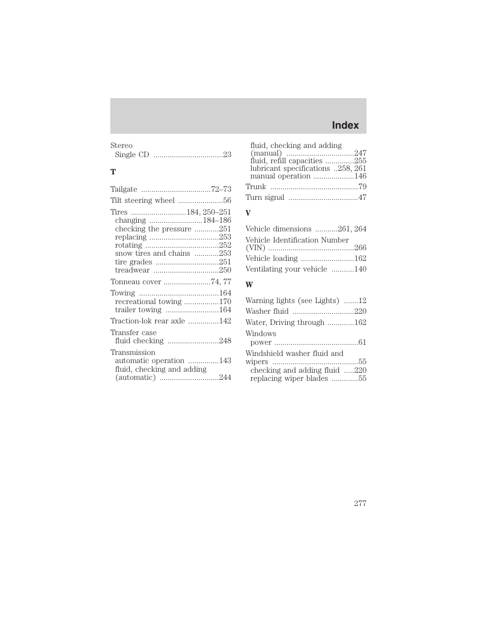 Index | FORD 2003 F-150 v.4 User Manual | Page 277 / 280