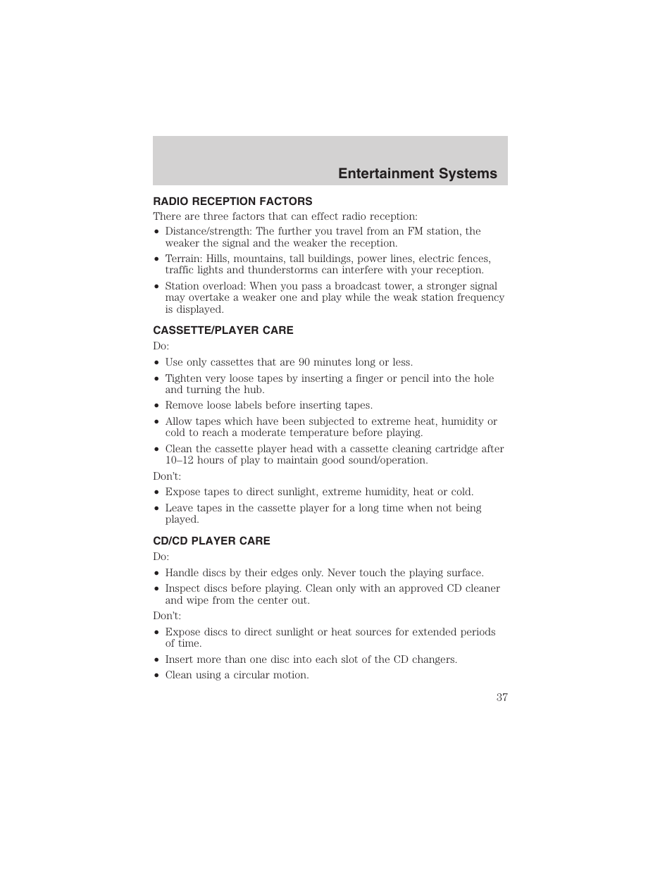 Entertainment systems | FORD 2003 F-150 v.4 User Manual | Page 37 / 280