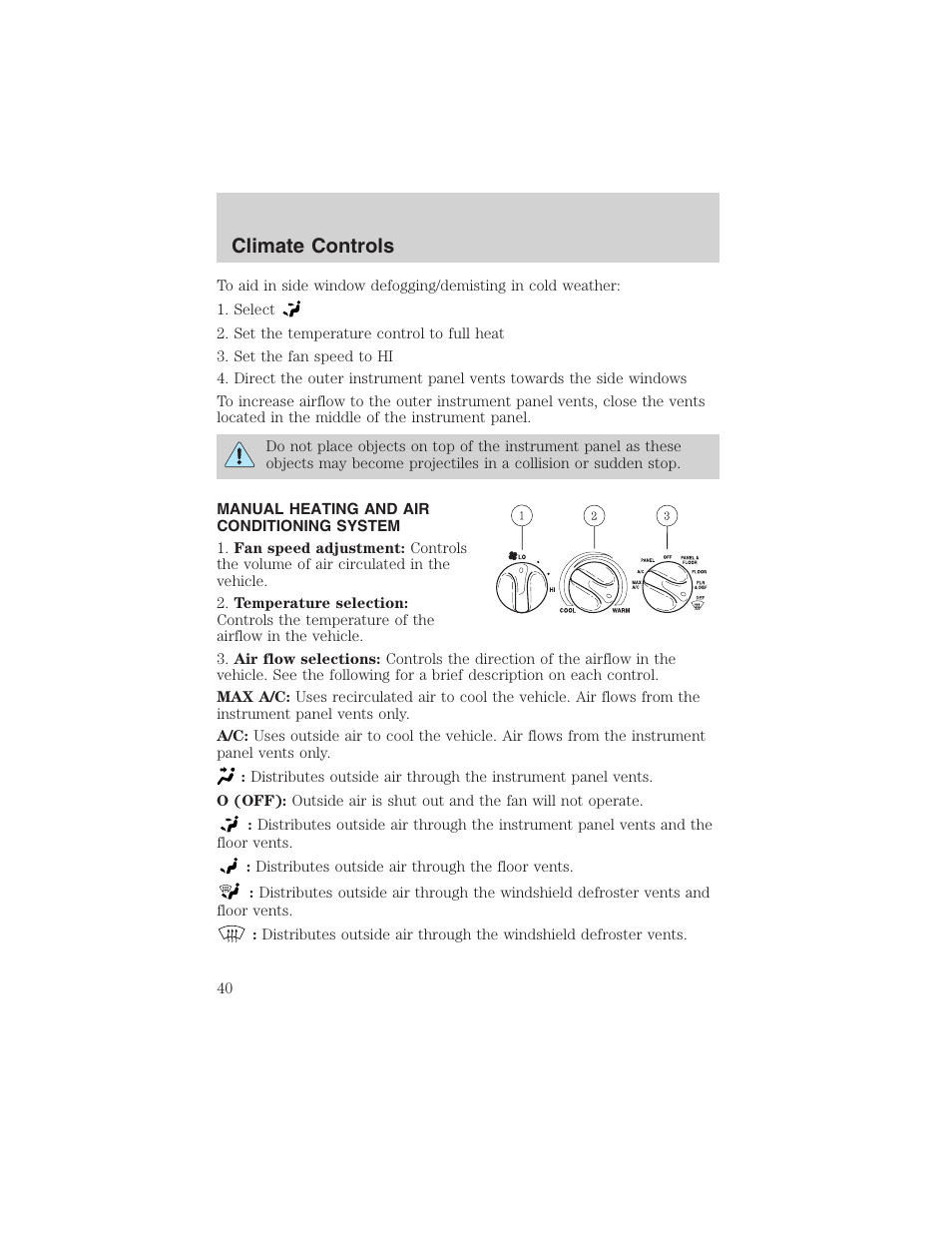 Climate controls | FORD 2003 F-150 v.4 User Manual | Page 40 / 280