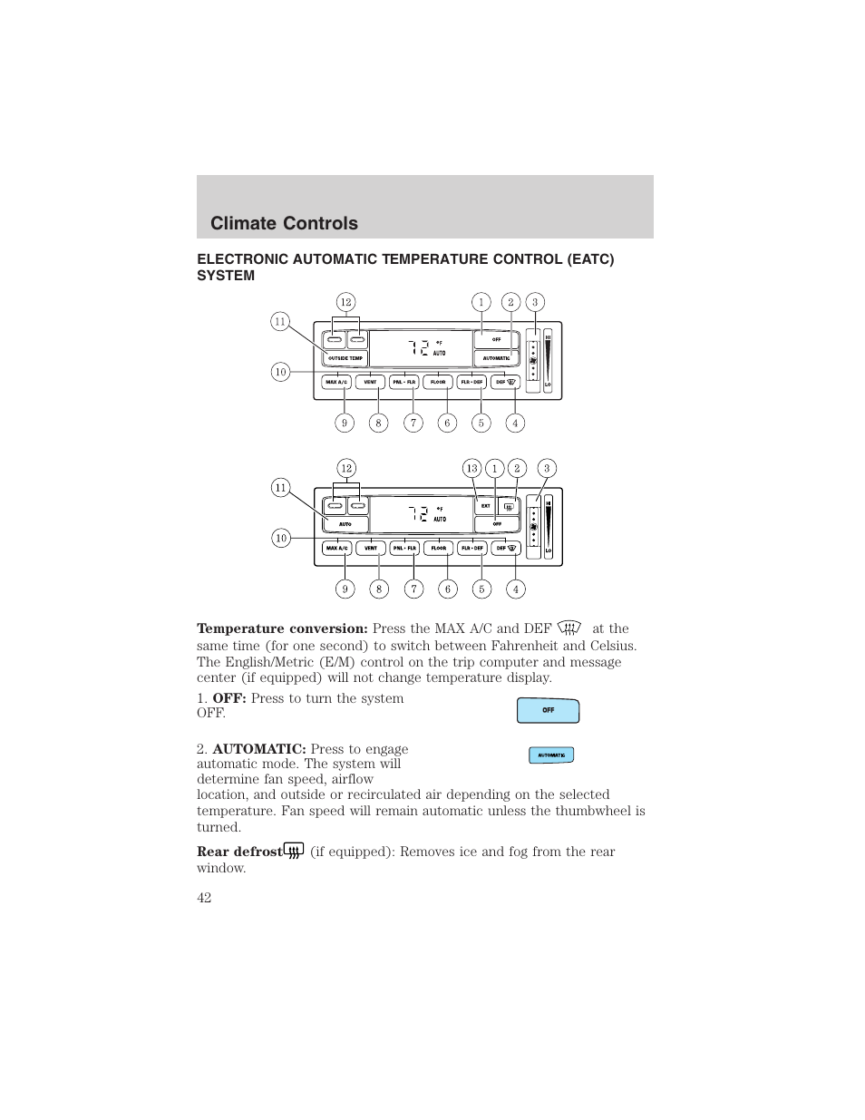 Climate controls | FORD 2003 F-150 v.4 User Manual | Page 42 / 280