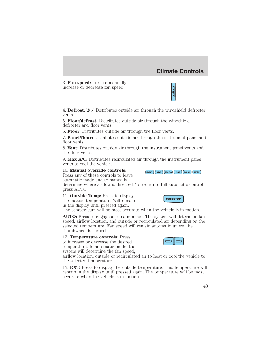 Climate controls | FORD 2003 F-150 v.4 User Manual | Page 43 / 280