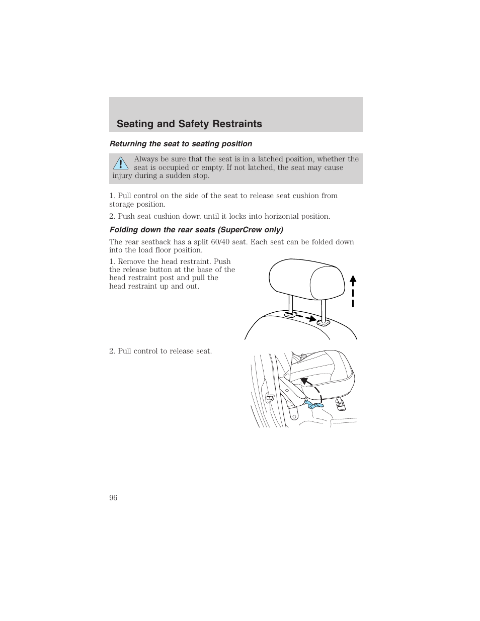 Seating and safety restraints | FORD 2003 F-150 v.4 User Manual | Page 96 / 280