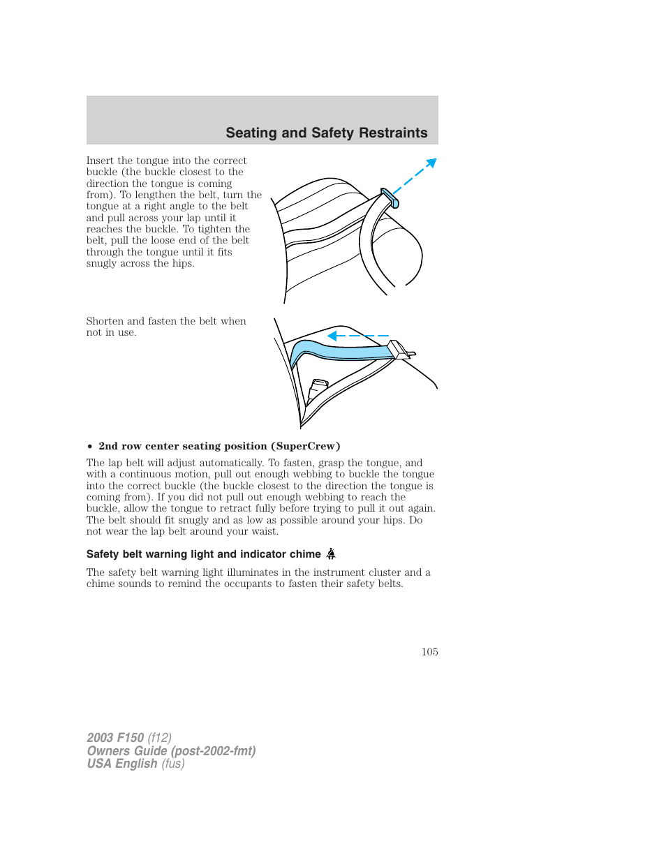 Seating and safety restraints | FORD 2003 F-150 v.5 User Manual | Page 105 / 280