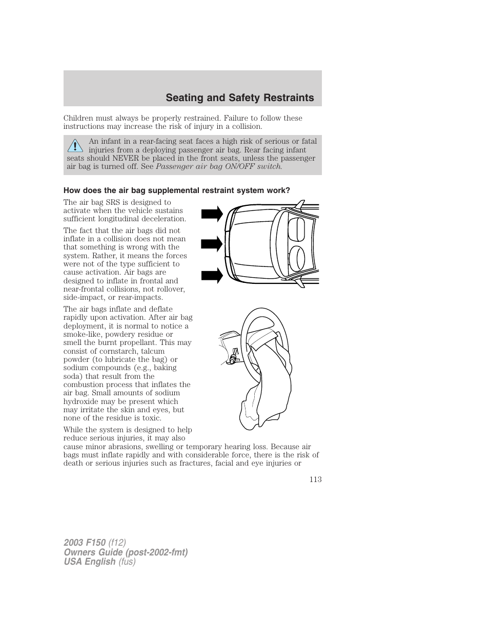 Seating and safety restraints | FORD 2003 F-150 v.5 User Manual | Page 113 / 280