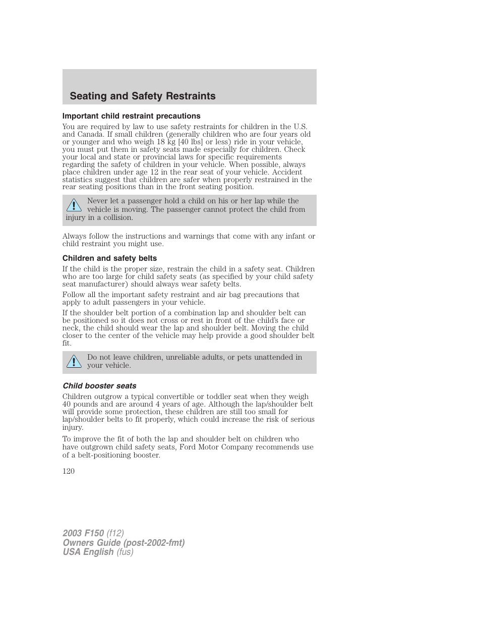 Seating and safety restraints | FORD 2003 F-150 v.5 User Manual | Page 120 / 280