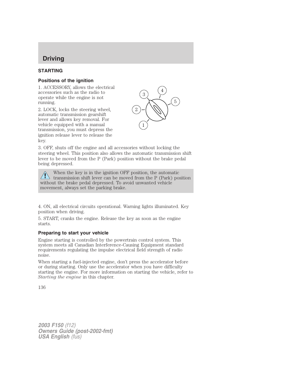 Driving | FORD 2003 F-150 v.5 User Manual | Page 136 / 280