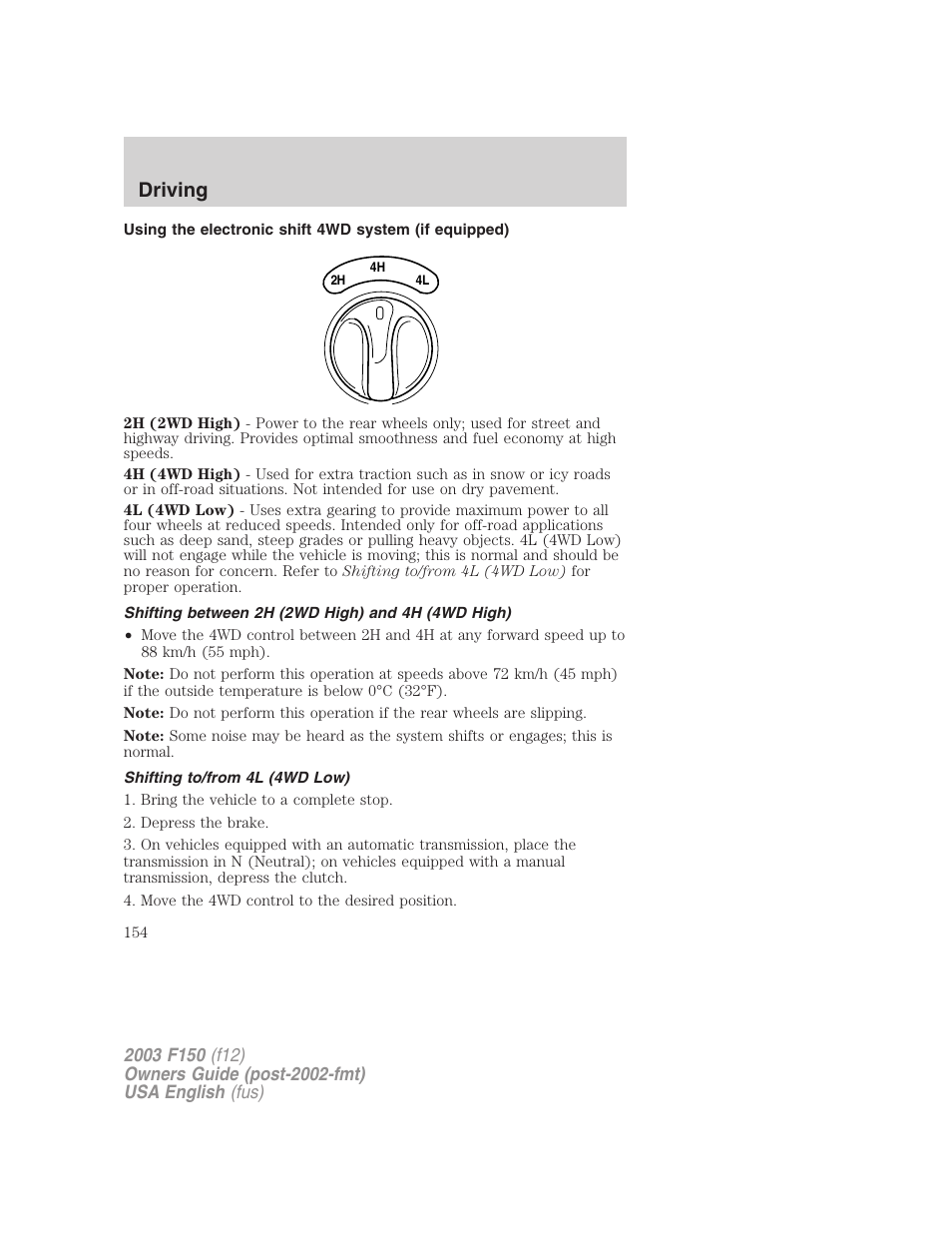 Driving | FORD 2003 F-150 v.5 User Manual | Page 154 / 280