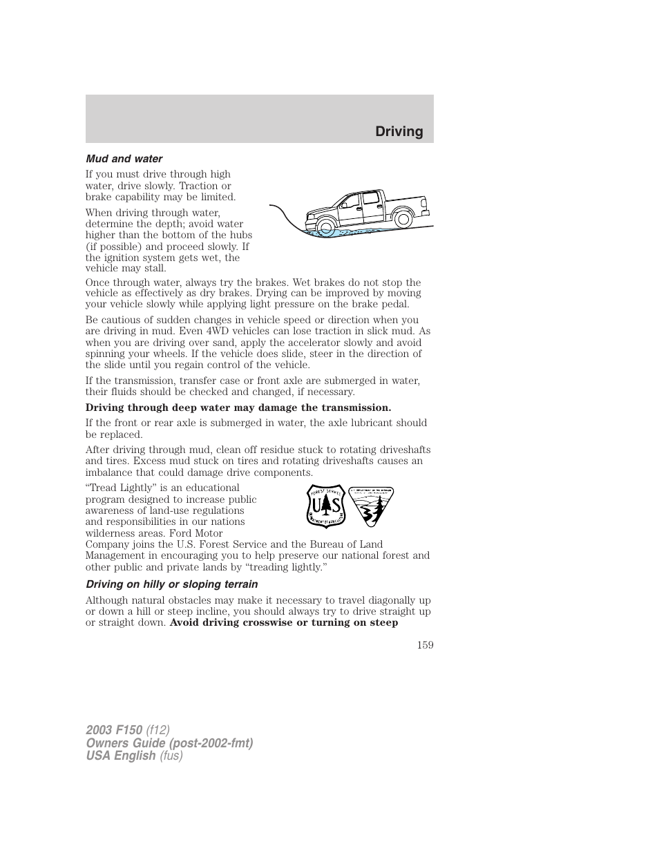 Driving | FORD 2003 F-150 v.5 User Manual | Page 159 / 280