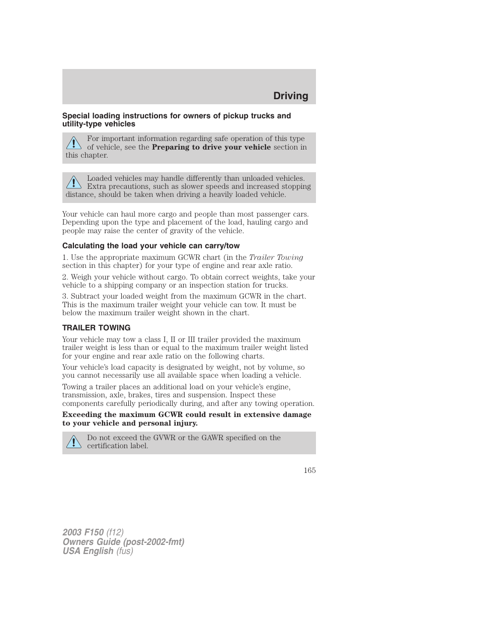 Driving | FORD 2003 F-150 v.5 User Manual | Page 165 / 280