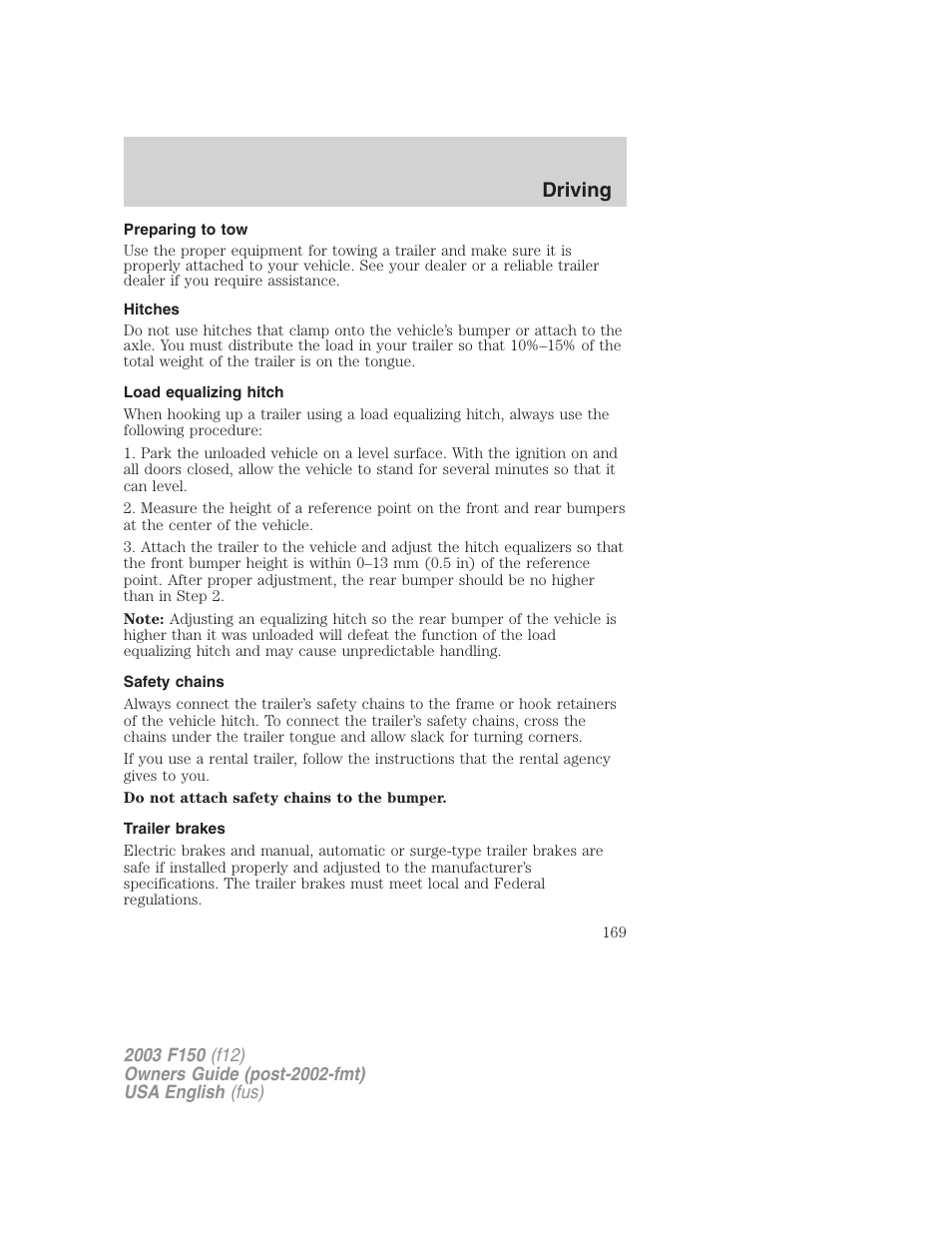 Driving | FORD 2003 F-150 v.5 User Manual | Page 169 / 280