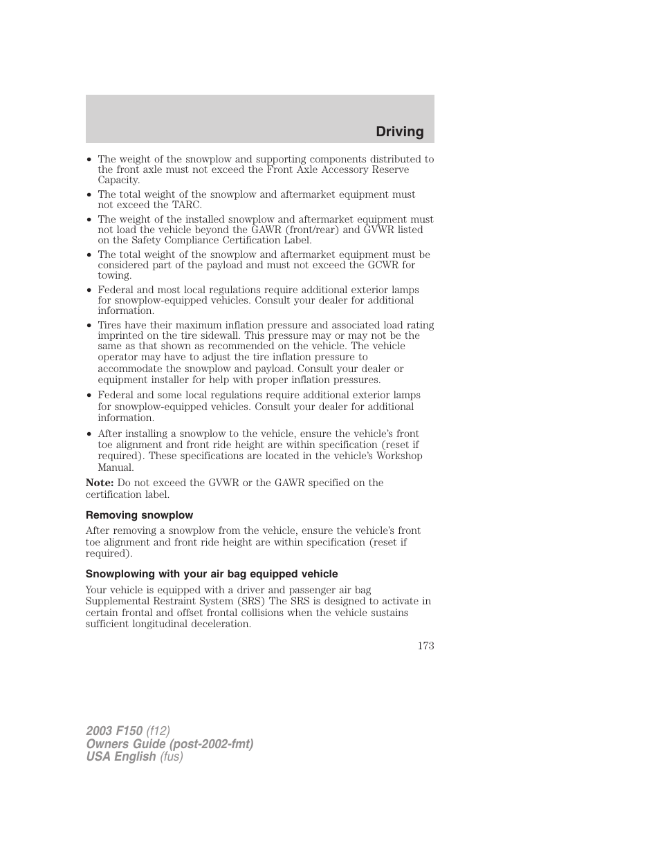 Driving | FORD 2003 F-150 v.5 User Manual | Page 173 / 280