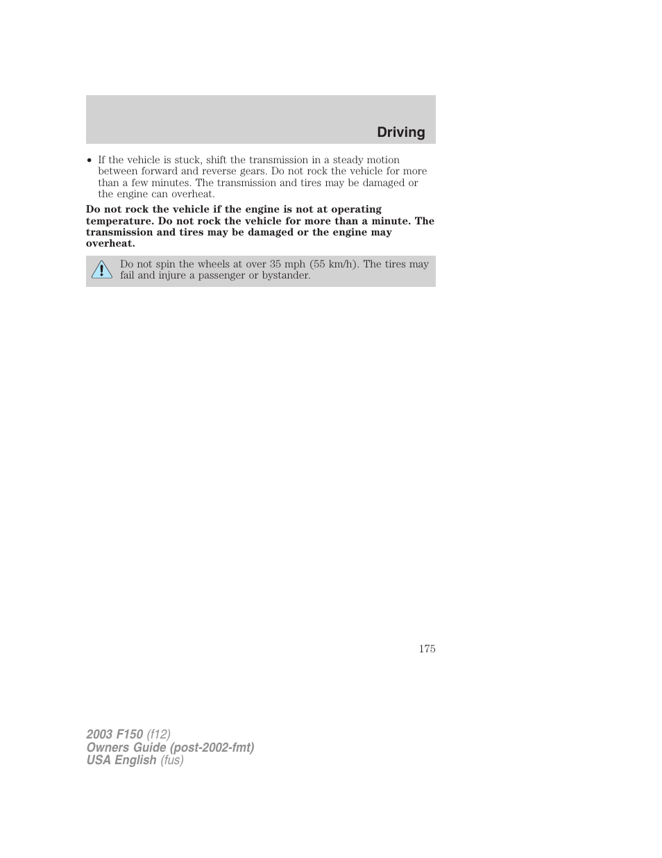 Driving | FORD 2003 F-150 v.5 User Manual | Page 175 / 280