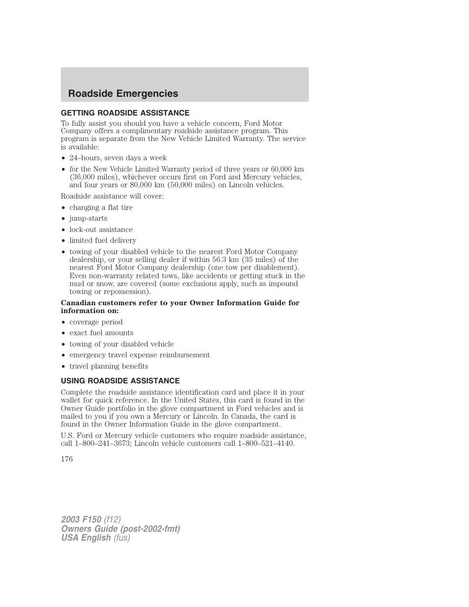 Roadside emergencies | FORD 2003 F-150 v.5 User Manual | Page 176 / 280
