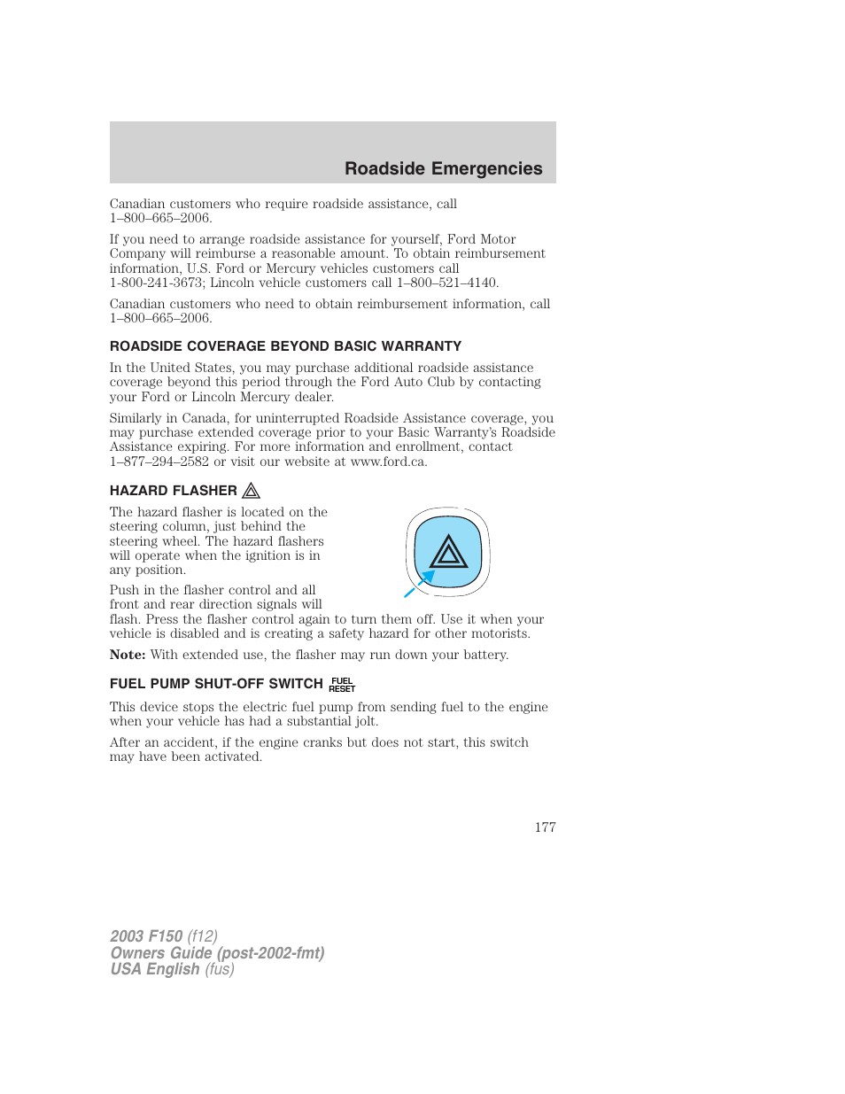 Roadside emergencies | FORD 2003 F-150 v.5 User Manual | Page 177 / 280