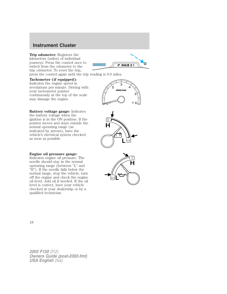 Instrument cluster | FORD 2003 F-150 v.5 User Manual | Page 18 / 280
