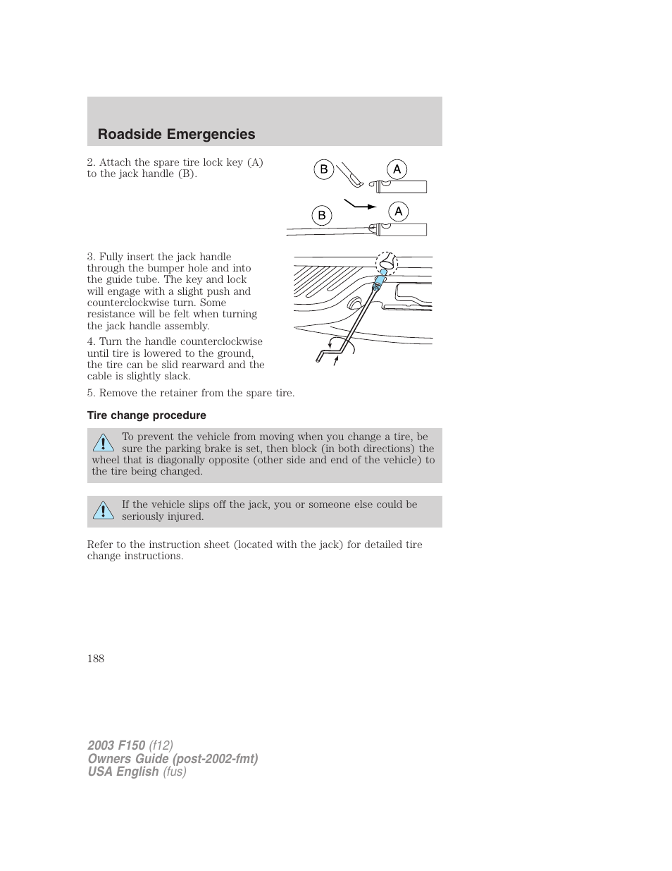 Roadside emergencies | FORD 2003 F-150 v.5 User Manual | Page 188 / 280