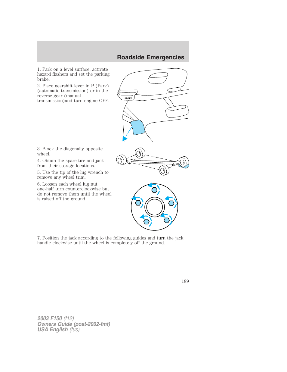 Roadside emergencies | FORD 2003 F-150 v.5 User Manual | Page 189 / 280