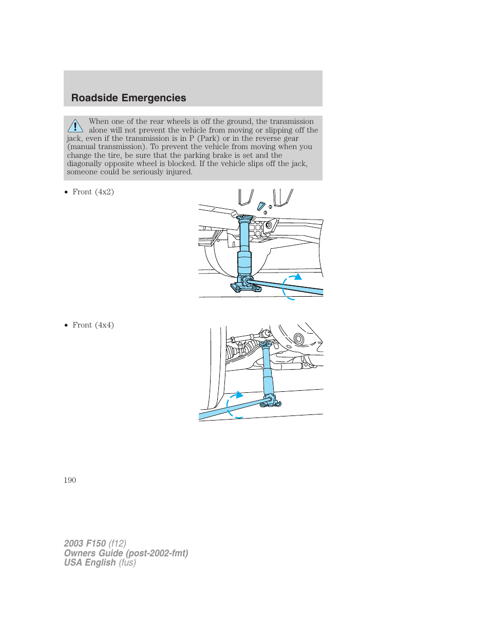Roadside emergencies | FORD 2003 F-150 v.5 User Manual | Page 190 / 280