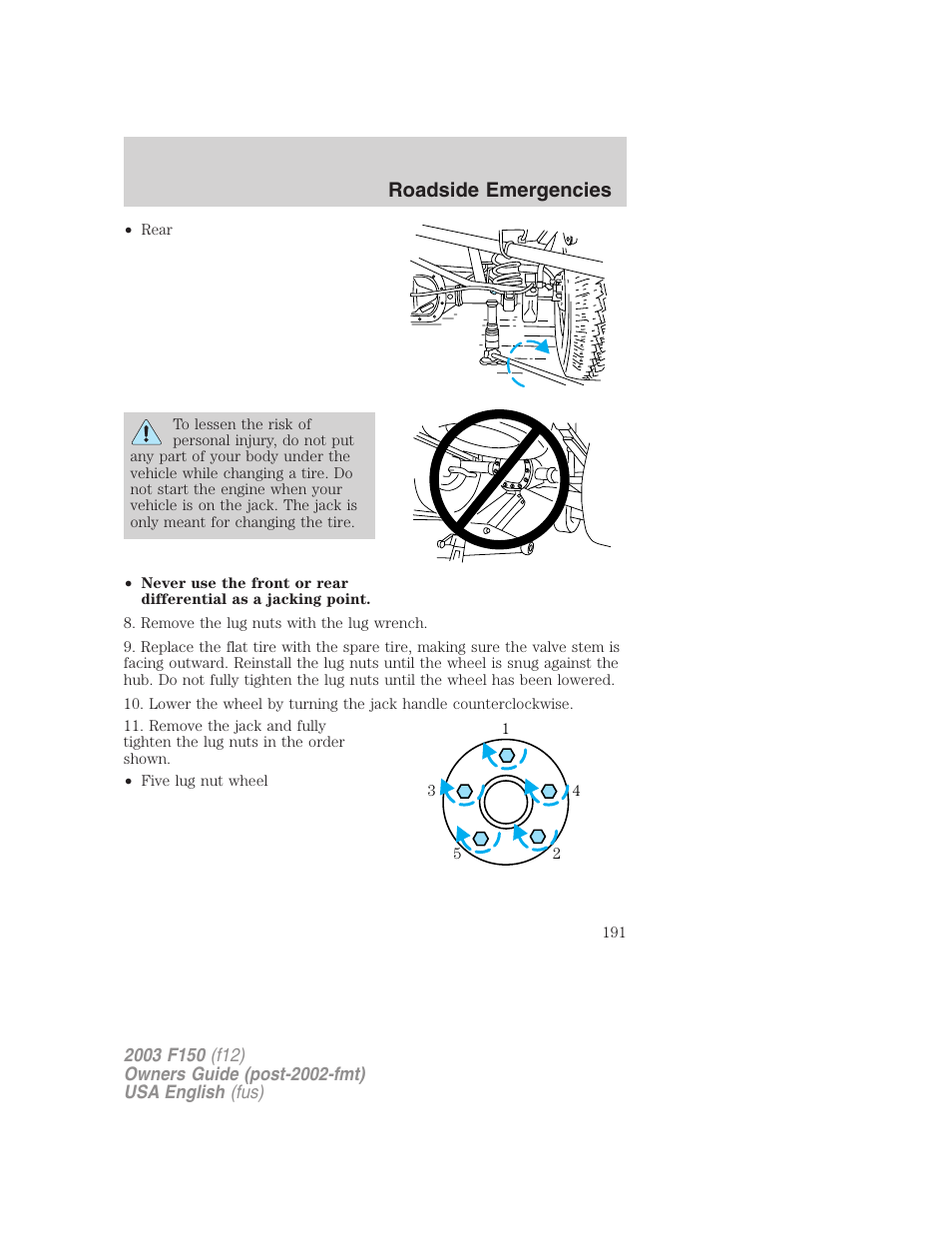 Roadside emergencies | FORD 2003 F-150 v.5 User Manual | Page 191 / 280
