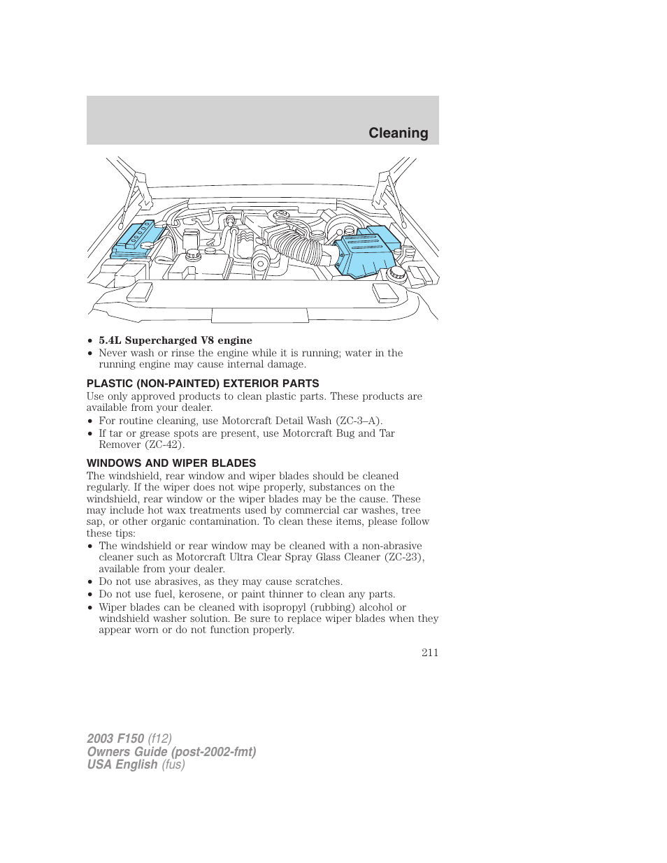 Cleaning | FORD 2003 F-150 v.5 User Manual | Page 211 / 280