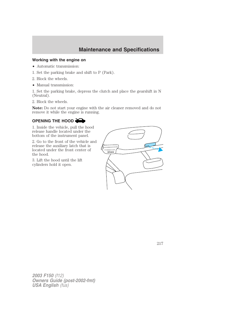 Maintenance and specifications | FORD 2003 F-150 v.5 User Manual | Page 217 / 280