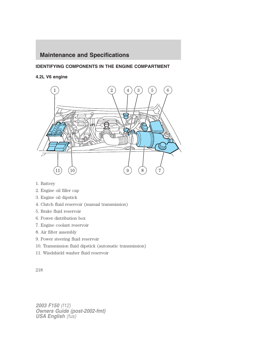 Maintenance and specifications | FORD 2003 F-150 v.5 User Manual | Page 218 / 280