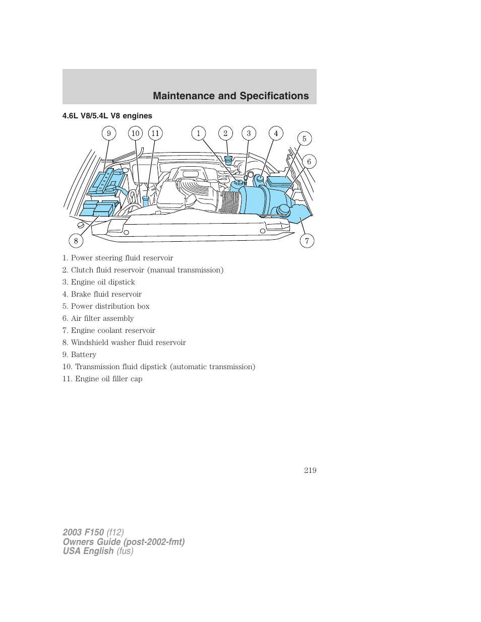 Maintenance and specifications | FORD 2003 F-150 v.5 User Manual | Page 219 / 280