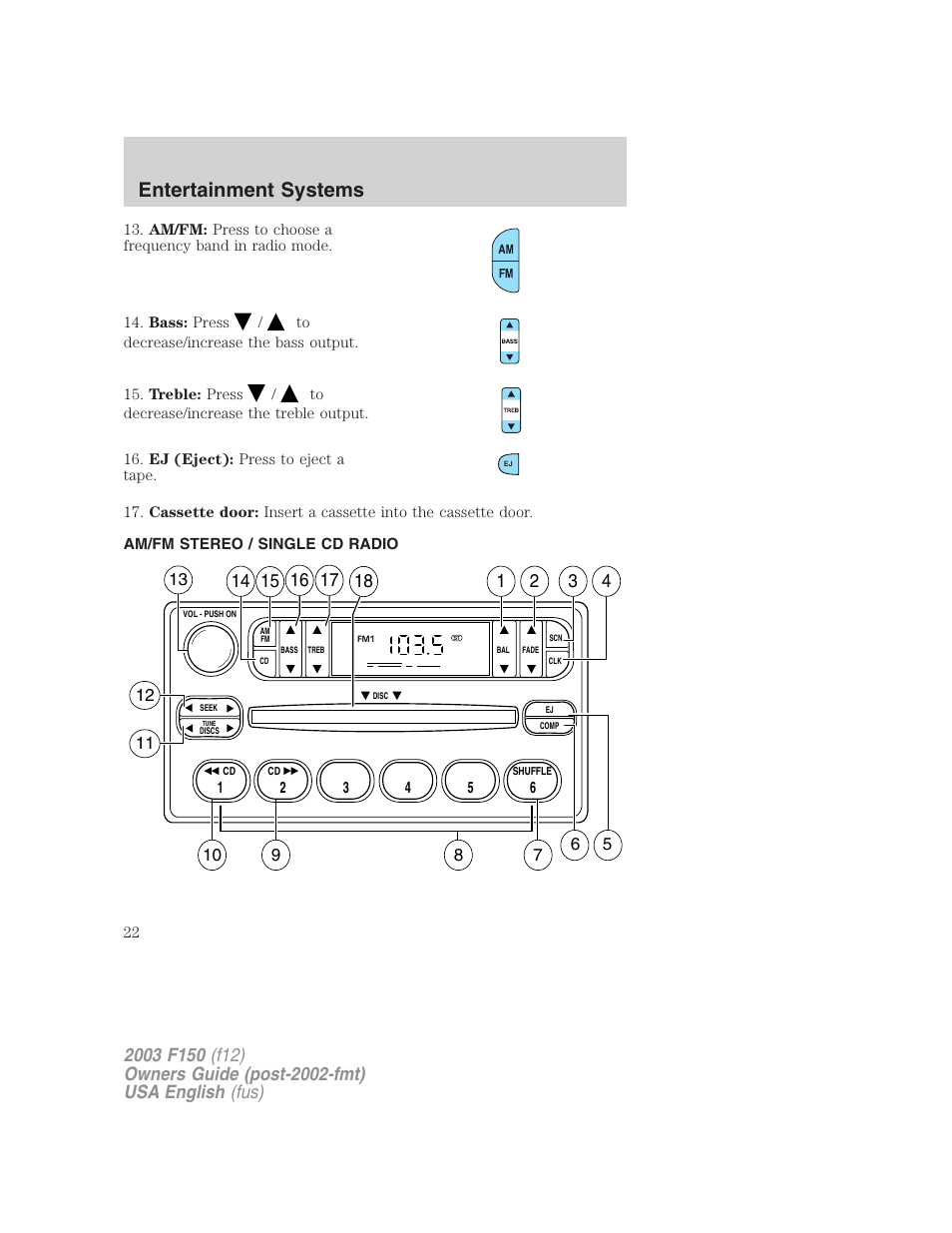 Entertainment systems | FORD 2003 F-150 v.5 User Manual | Page 22 / 280