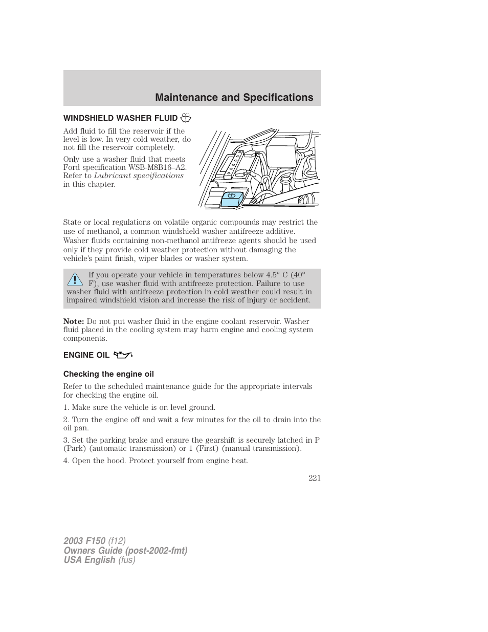 Maintenance and specifications | FORD 2003 F-150 v.5 User Manual | Page 221 / 280