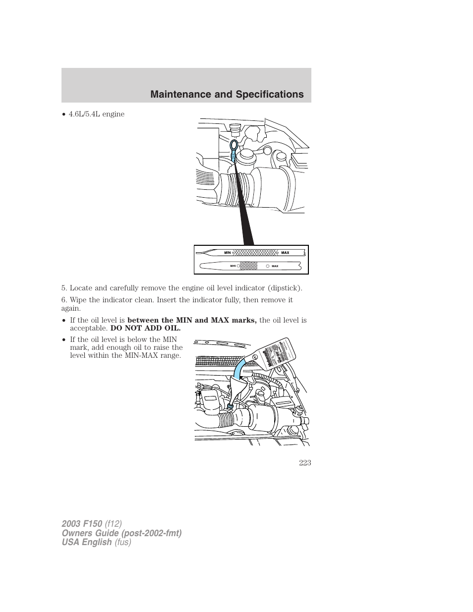 Maintenance and specifications | FORD 2003 F-150 v.5 User Manual | Page 223 / 280