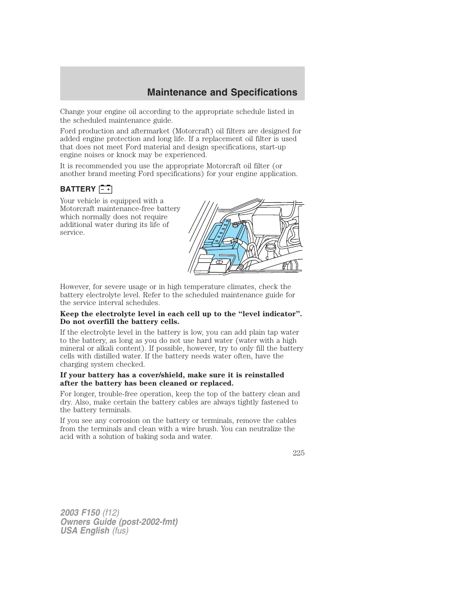 Maintenance and specifications | FORD 2003 F-150 v.5 User Manual | Page 225 / 280