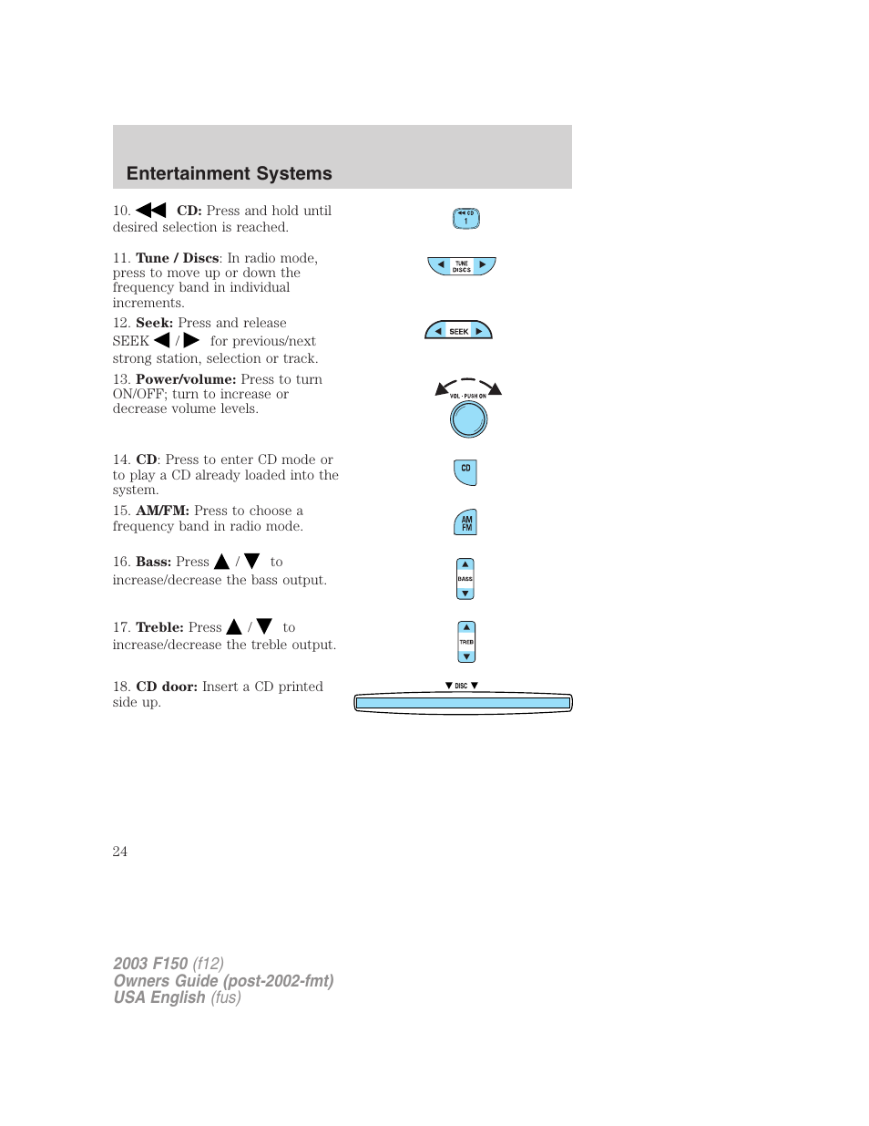Entertainment systems | FORD 2003 F-150 v.5 User Manual | Page 24 / 280