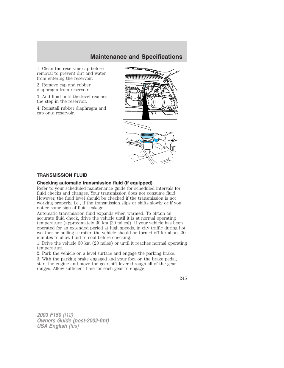 Maintenance and specifications | FORD 2003 F-150 v.5 User Manual | Page 245 / 280
