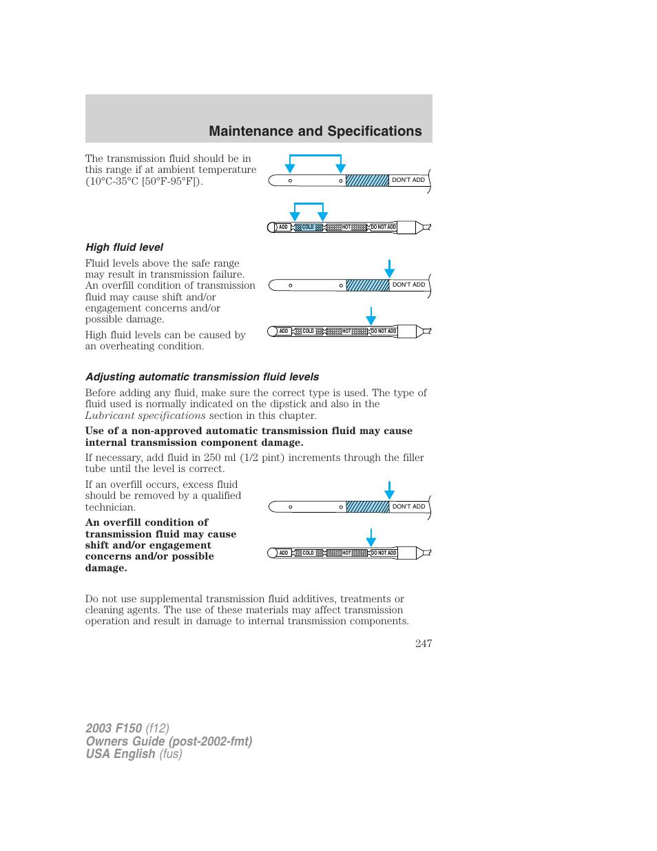 Maintenance and specifications | FORD 2003 F-150 v.5 User Manual | Page 247 / 280
