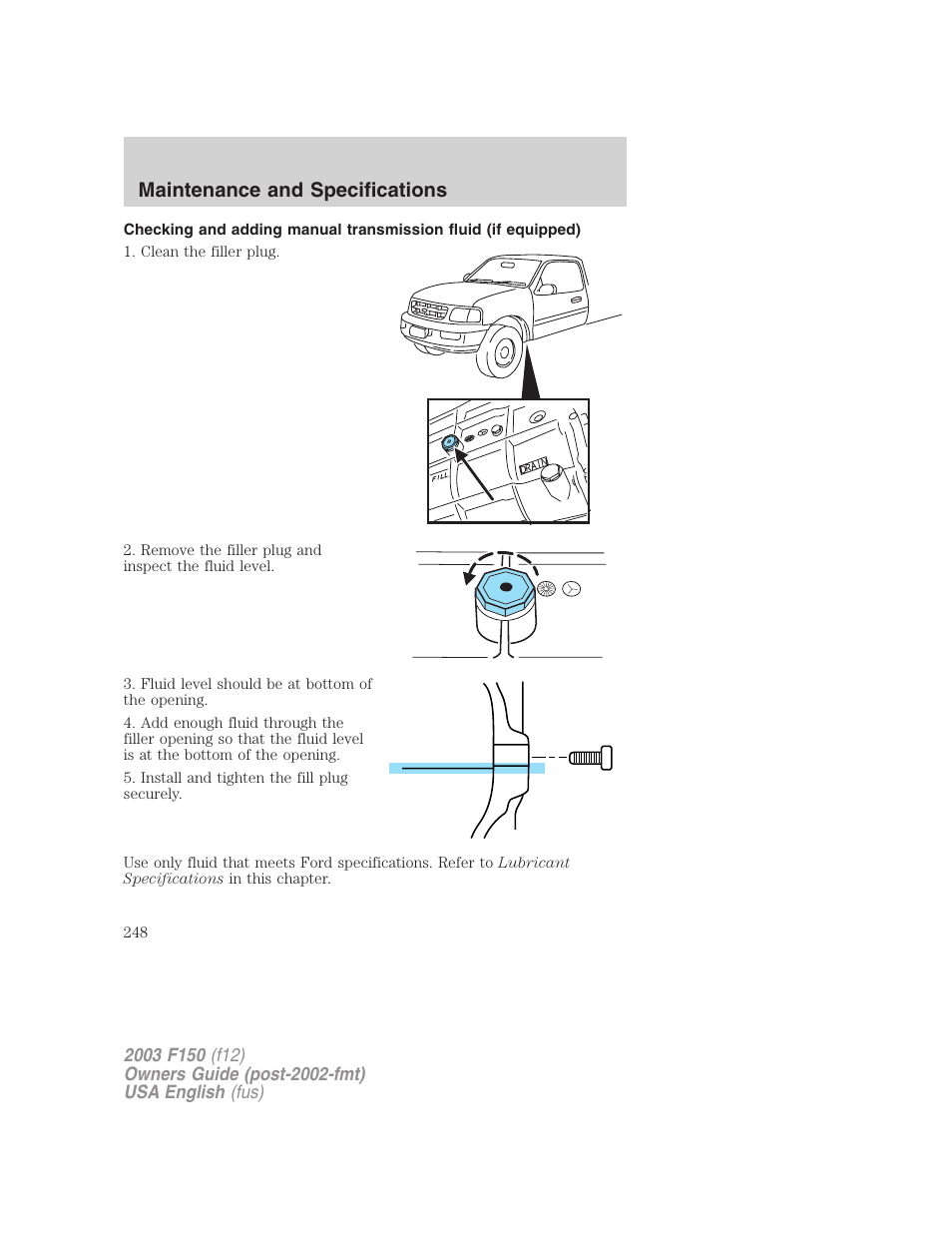 Maintenance and specifications | FORD 2003 F-150 v.5 User Manual | Page 248 / 280