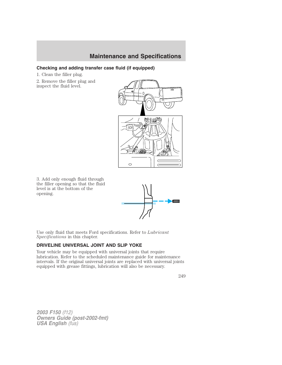 Maintenance and specifications | FORD 2003 F-150 v.5 User Manual | Page 249 / 280
