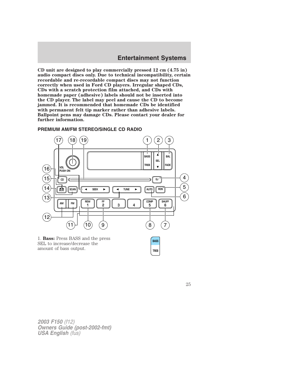 Entertainment systems | FORD 2003 F-150 v.5 User Manual | Page 25 / 280