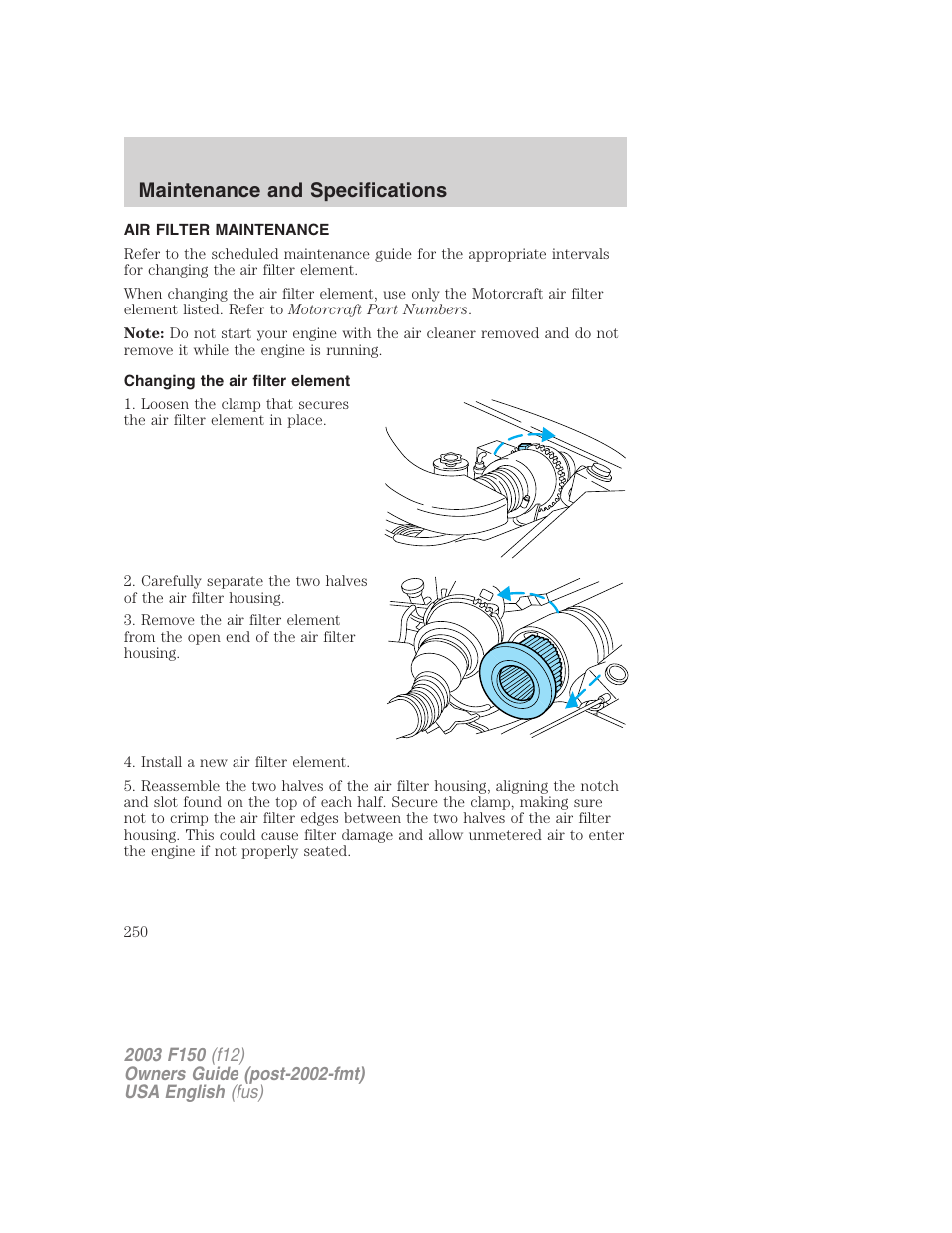 Maintenance and specifications | FORD 2003 F-150 v.5 User Manual | Page 250 / 280
