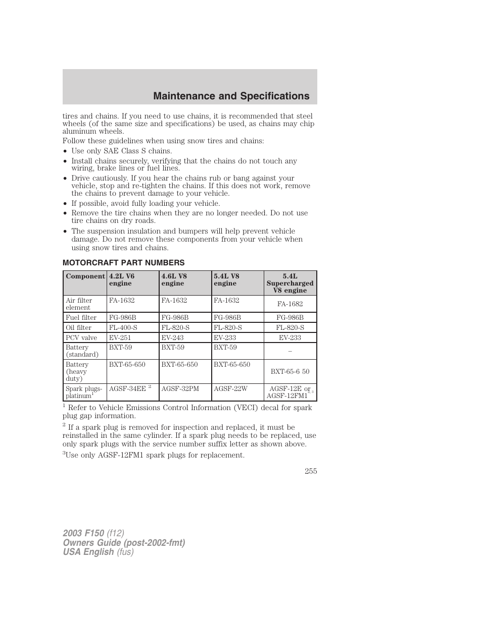 Maintenance and specifications | FORD 2003 F-150 v.5 User Manual | Page 255 / 280