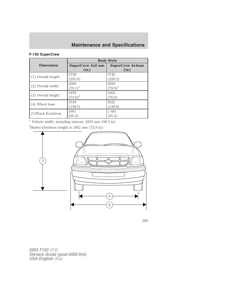 Maintenance and specifications | FORD 2003 F-150 v.5 User Manual | Page 265 / 280