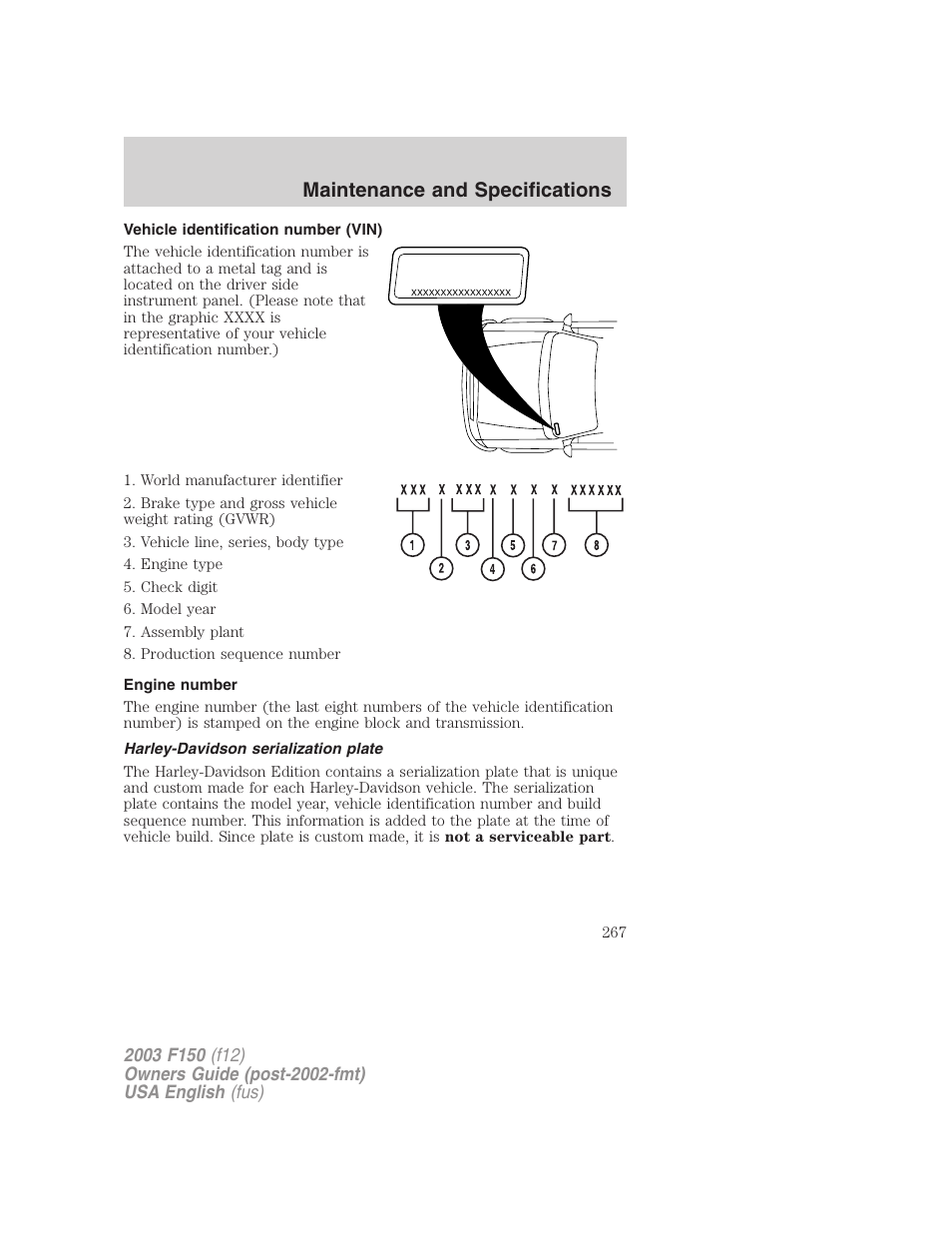 Maintenance and specifications | FORD 2003 F-150 v.5 User Manual | Page 267 / 280