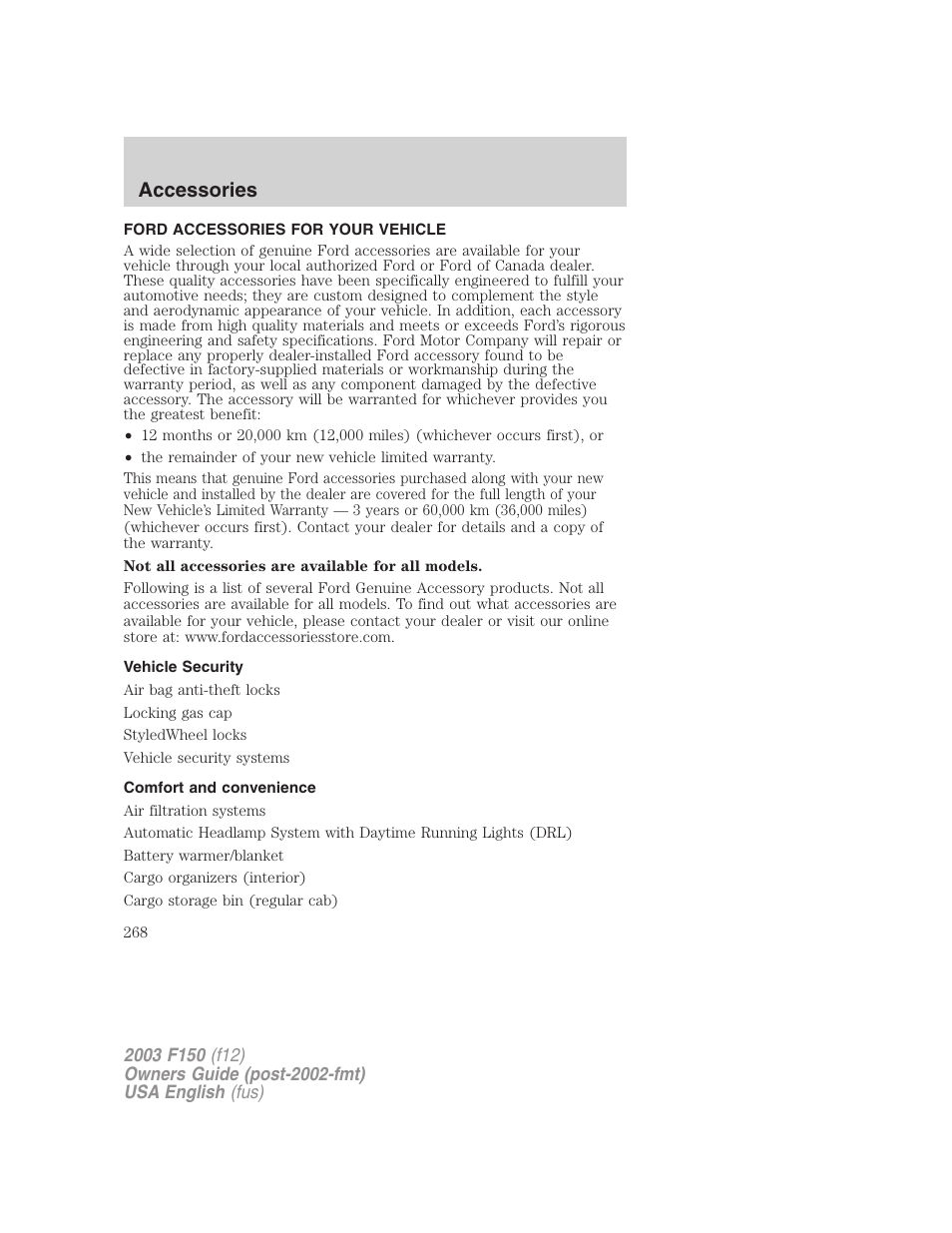 Accessories | FORD 2003 F-150 v.5 User Manual | Page 268 / 280