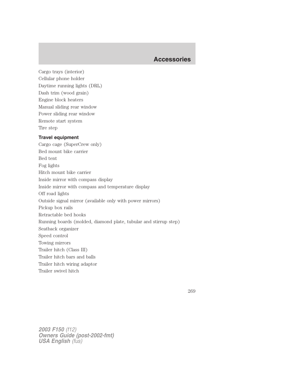Accessories | FORD 2003 F-150 v.5 User Manual | Page 269 / 280