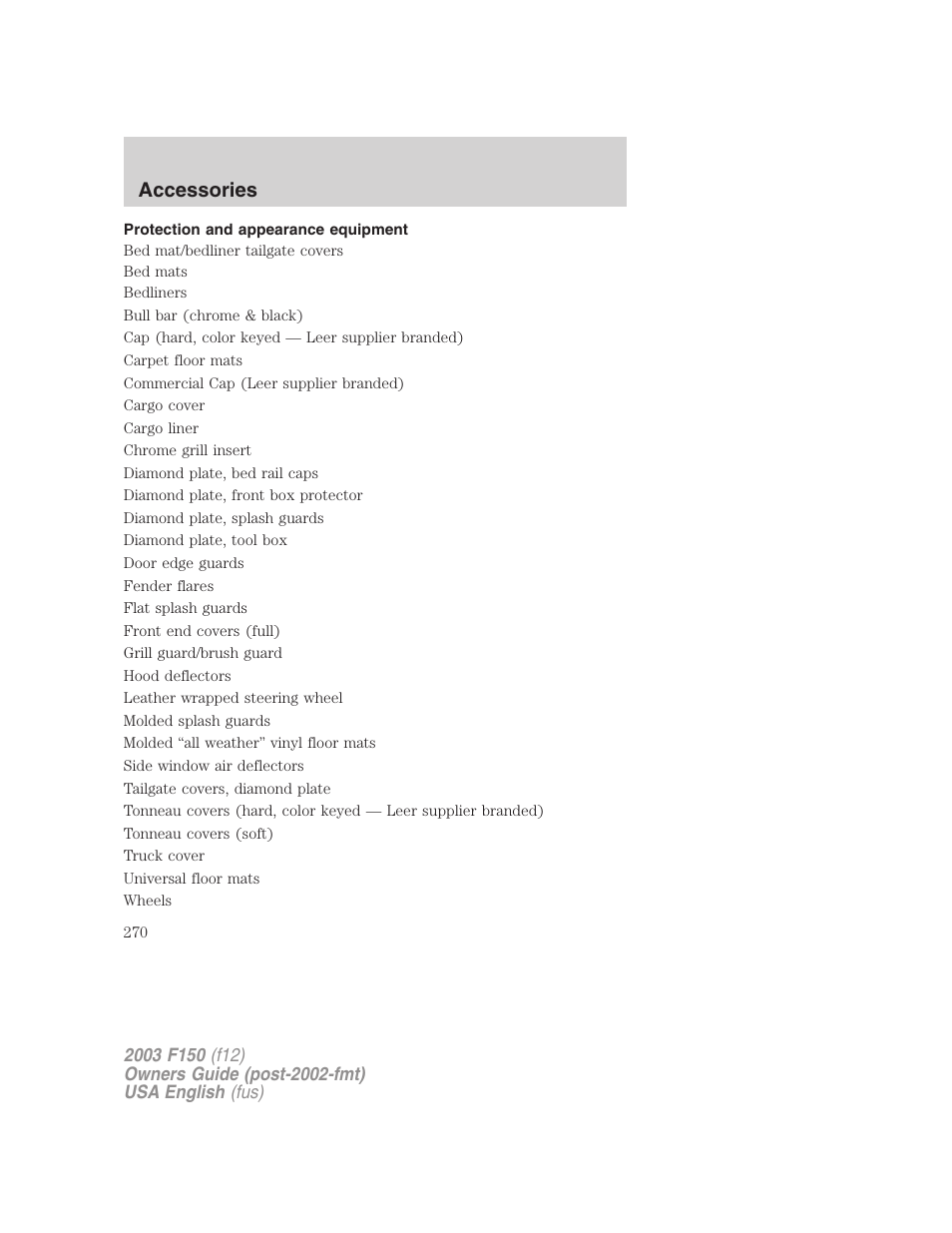 Accessories | FORD 2003 F-150 v.5 User Manual | Page 270 / 280